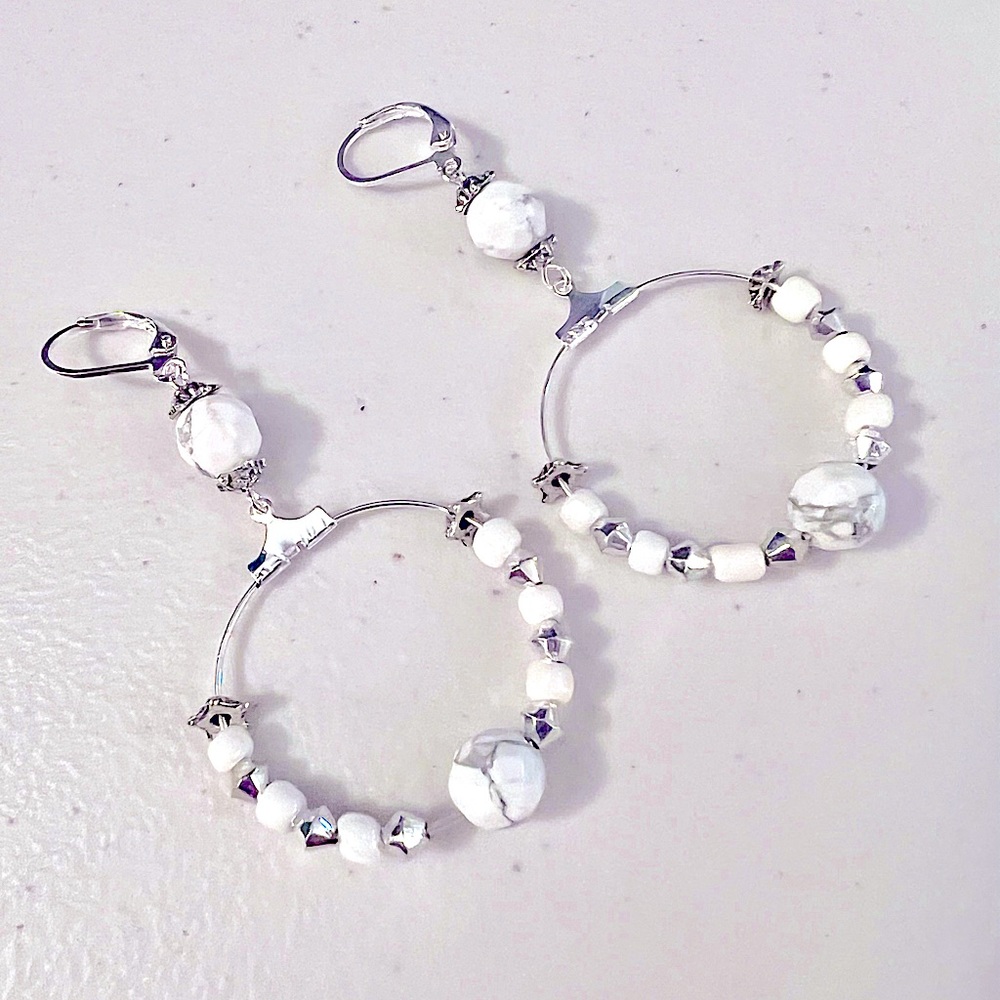 Silver-Tone White/Black Earrings